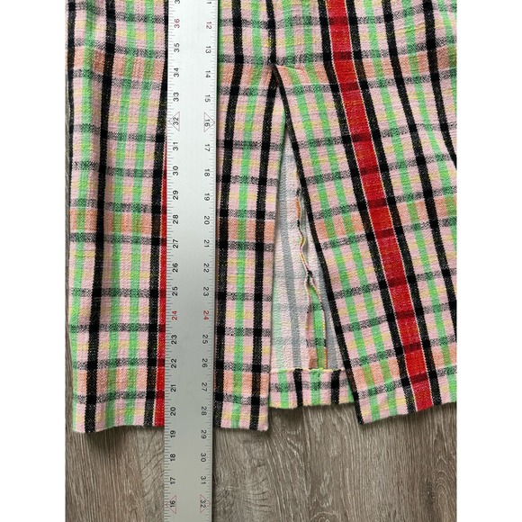 Zara EUC Structure Midi Tweed Checked Skirt Pencil Size S Pink Green - Picture 13 of 14